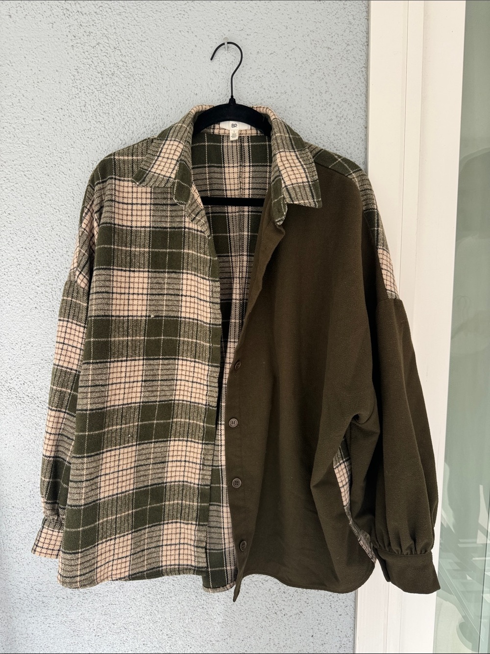 bp Olive & Cream Plaid Contrast Overshirt Jacket